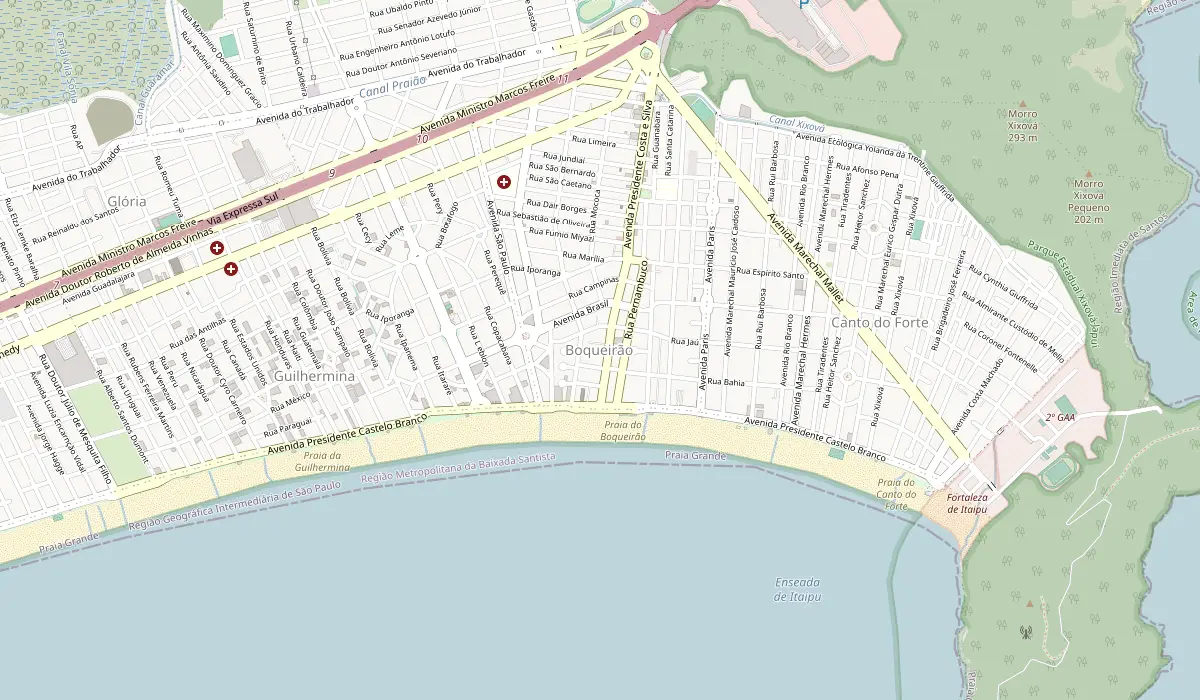 Mapa da região do bairro Boqueirão, em Praia Grande