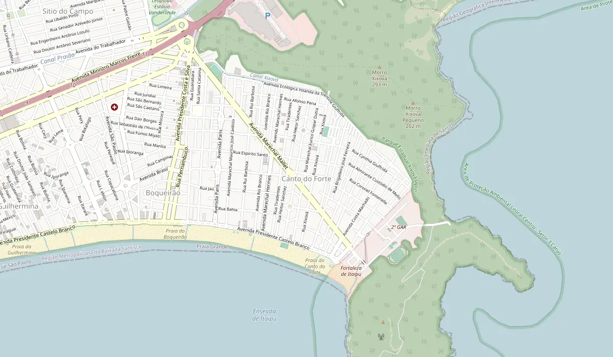 Mapa da região do bairro Canto do Forte, em Praia Grande