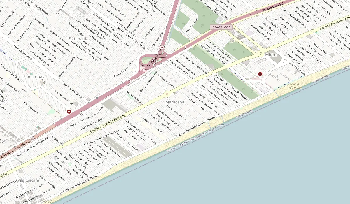 Mapa da região do bairro Maracanã, em Praia Grande