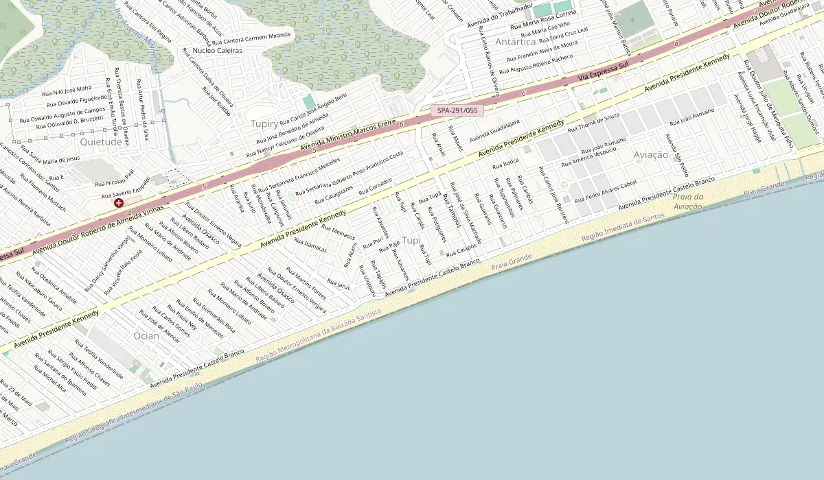 Mapa da região do bairro Tupi, em Praia Grande