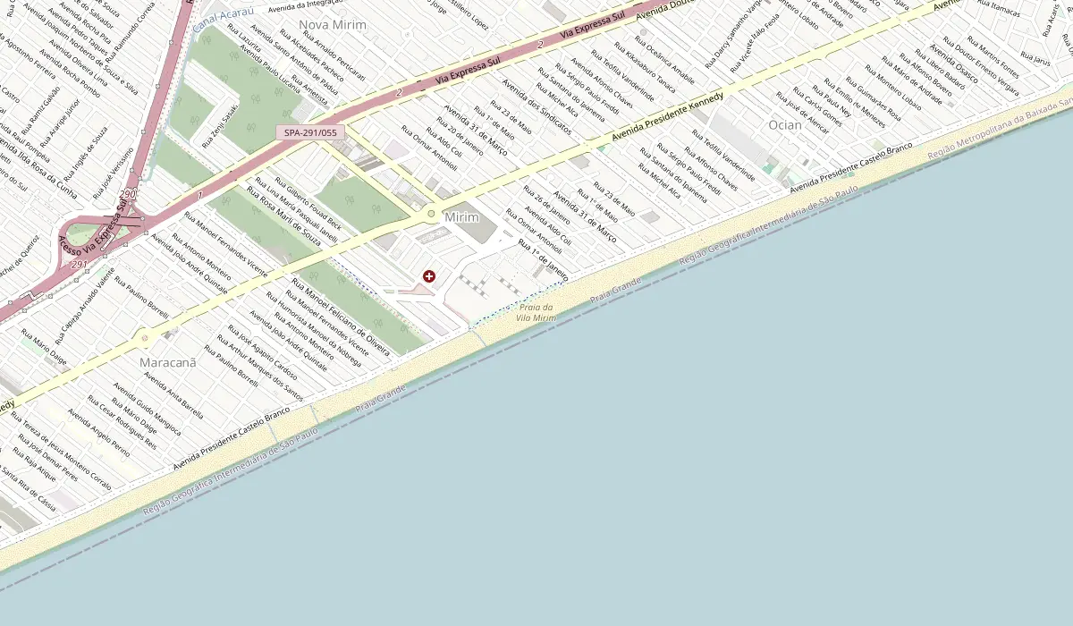 Mapa da região do bairro Vila Mirim, em Praia Grande